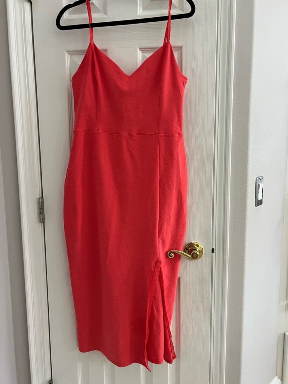 Beyond Yoga Coral-Red Spaghetti-Strap Midi Dress